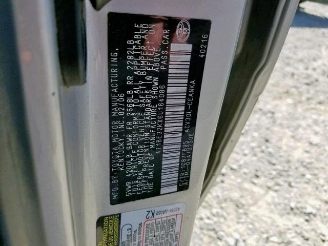 4T1BE32KX6U164086 - 2006 TOYOTA CAMRY LE SILVER photo 10