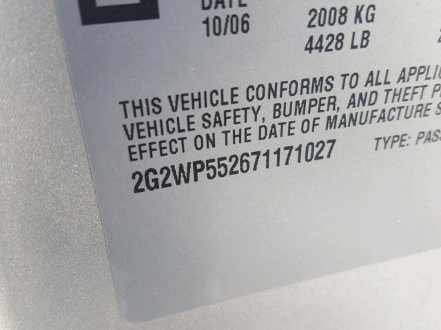 2G2WP552671171027 - 2007 PONTIAC GRAND PRIX SILVER photo 10