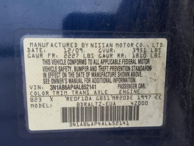 3N1AB6AP4AL652141 - 2010 NISSAN SENTRA 2.0 BLUE photo 10