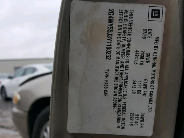 2G4WY55J3Y1100252 - 2000 BUICK CENTURY LI BEIGE photo 10