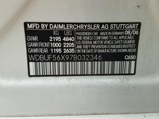 WDBUF56X97B032346 - 2007 MERCEDES-BENZ E 350 WHITE photo 10