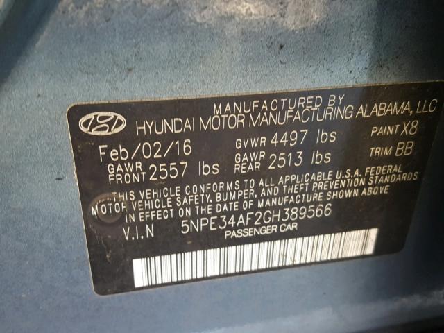 5NPE34AF2GH389566 - 2016 HYUNDAI SONATA SPO BLUE photo 10