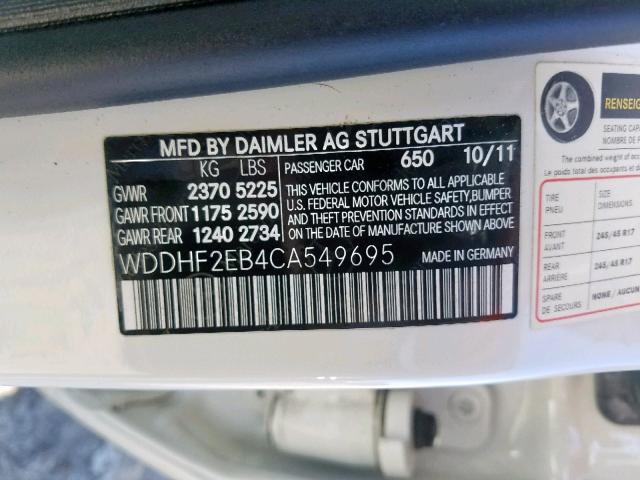 WDDHF2EB4CA549695 - 2012 MERCEDES-BENZ E 350 BLUE WHITE photo 10