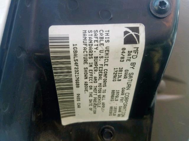 1G8AL54F23Z176680 - 2003 SATURN ION LEVEL WHITE photo 10
