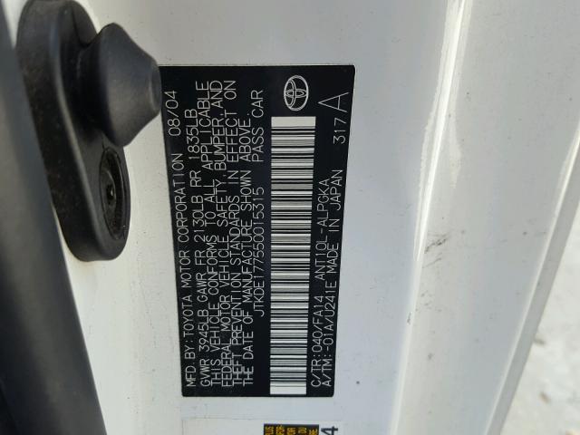 JTKDE177550015315 - 2005 TOYOTA SCION TC 白色 照片 10