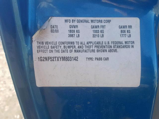1G2NF52TXYM803142 - 2000 PONTIAC GRAND AM S BLUE photo 10