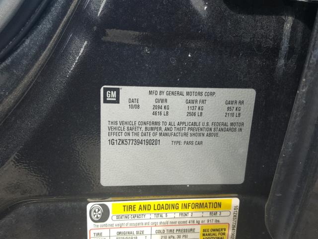 1G1ZK577394190201 - 2009 CHEVROLET MALIBU LTZ 黑色 照片 10