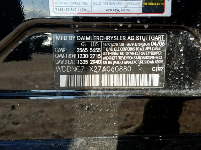 WDDNG71X27A060880 - 2007 MERCEDES-BENZ S 550 BLACK photo 10