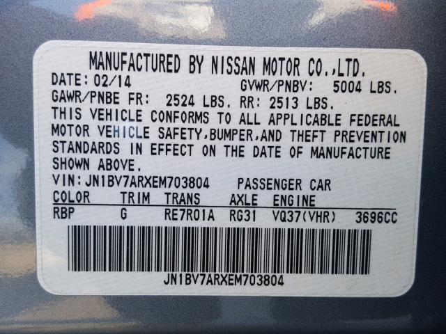 JN1BV7ARXEM703804 - 2014 INFINITI Q50 BASE BLUE photo 10