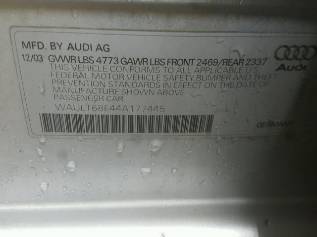 WAULT68E44A177445 - 2004 AUDI A4 3.0 QUA SILVER photo 10