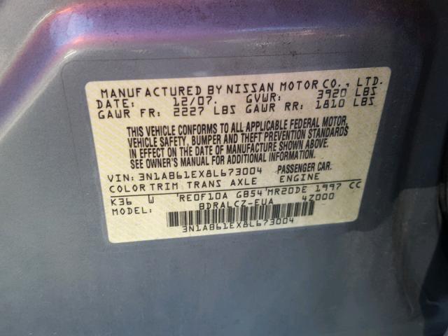 3N1AB61EX8L673004 - 2008 NISSAN SENTRA 2.0 GRAY photo 10