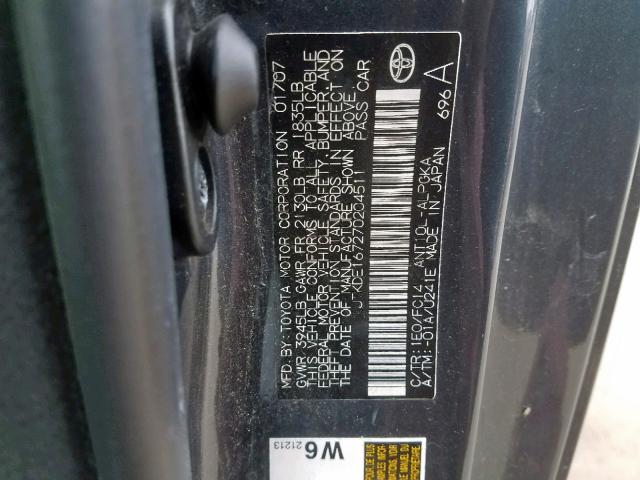 JTKDE167270204511 - 2007 TOYOTA SCION TC ვერცხლისფერი ფოტო 10