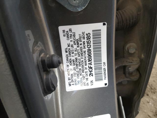 2HGFA16968H315185 - 2008 HONDA CIVIC EXL 灰色 照片 10
