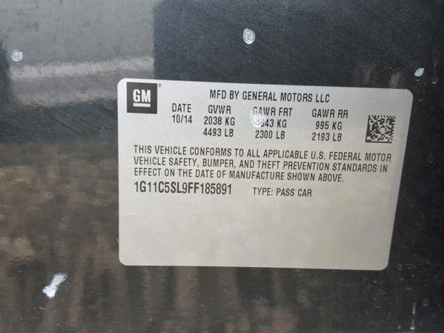 1G11C5SL9FF185891 - 2015 CHEVROLET MALIBU 1LT GRAY photo 10