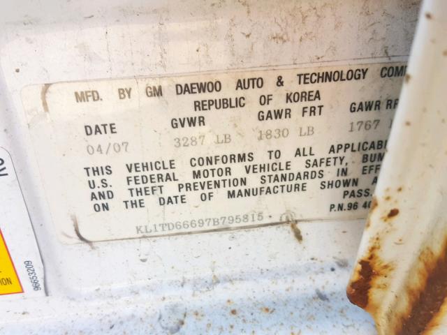 KL1TD66697B795815 - 2007 CHEVROLET AVEO BASE Ağ foto 10