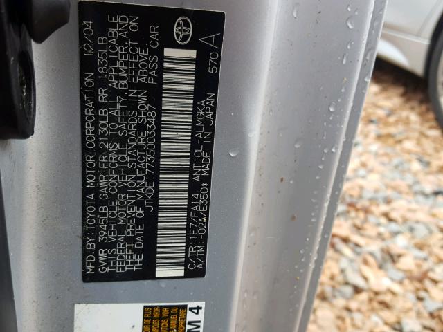 JTKDE177350033487 - 2005 TOYOTA SCION TC 银色 照片 10