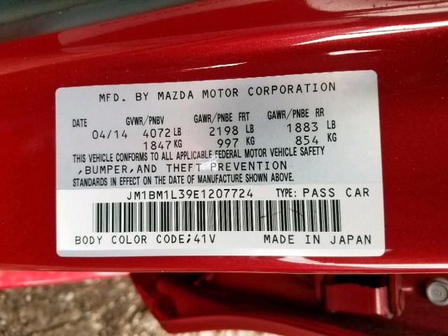 JM1BM1L39E1207724 - 2014 MAZDA 3 TOURING RED photo 10