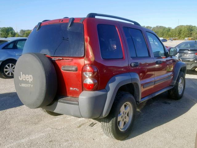 1J4GL48K35W645744 - 2005 JEEP LIBERTY SP RED photo 4