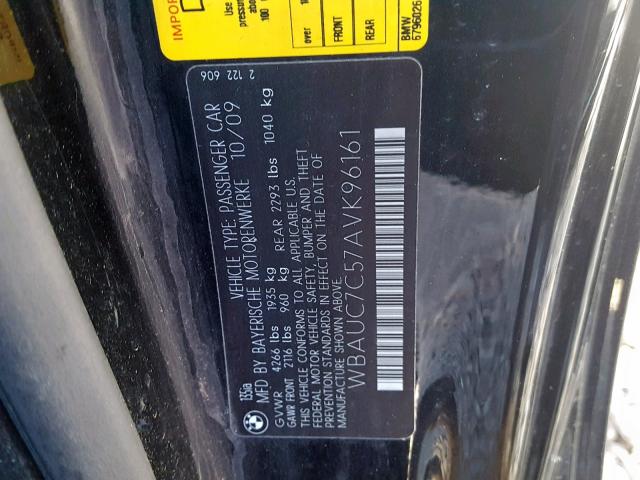 WBAUC7C57AVK96161 - 2010 BMW 135 I BLACK photo 10