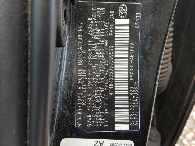 4T1BK3DB8BU399599 - 2011 TOYOTA AVALON BAS Qara foto 10