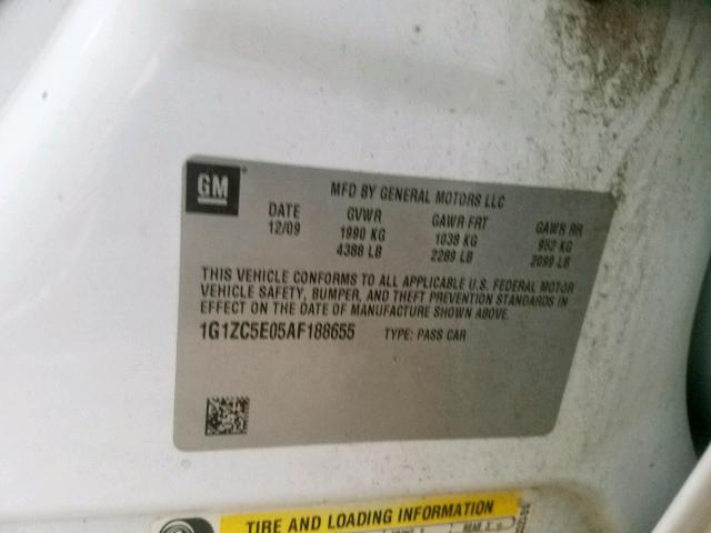 1G1ZC5E05AF188655 - 2010 CHEVROLET MALIBU 1LT 白色 照片 10