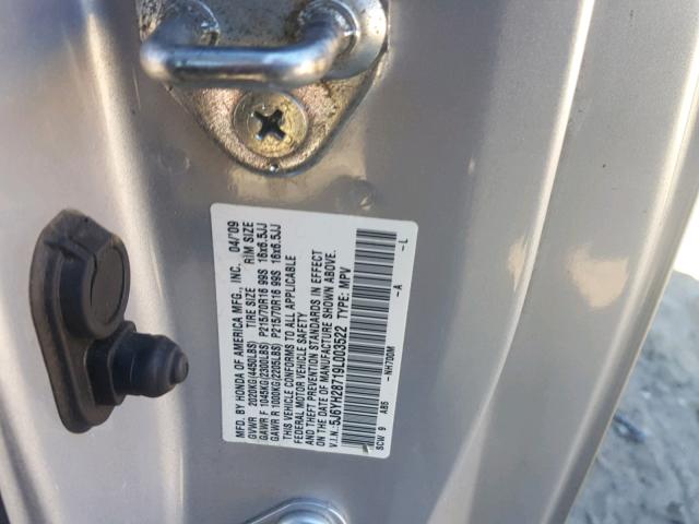 5J6YH28719L003522 - 2009 HONDA ELEMENT EX SILVER photo 10