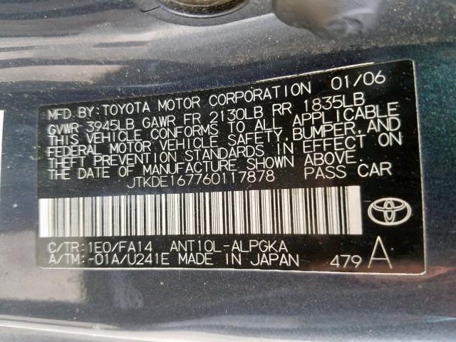 JTKDE167760117878 - 2006 TOYOTA SCION TC შავი ფოტო 10