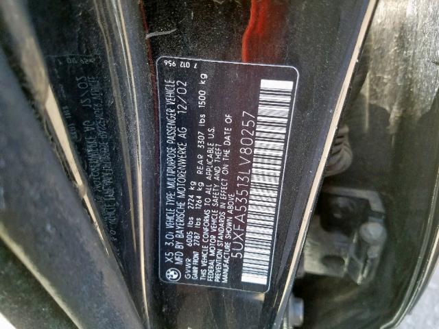 5UXFA53513LV80257 - 2003 BMW X5 3.0I BLACK photo 10