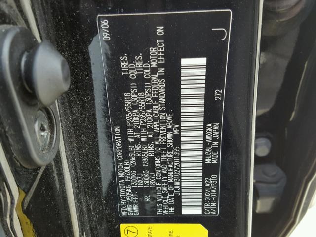 JTJHW31U272011355 - 2007 LEXUS RX 400H BLACK photo 10