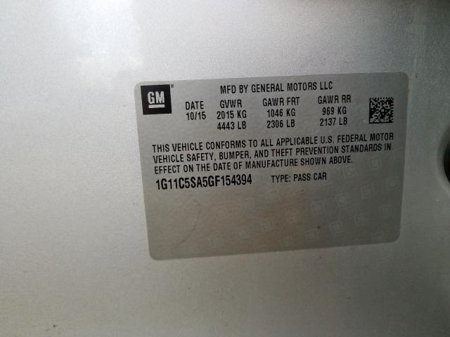 1G11C5SA5GF154394 - 2016 CHEVROLET MALIBU LIM 银色 照片 10