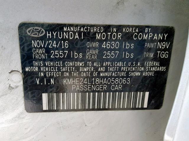 KMHE24L18HA058063 - 2017 HYUNDAI SONATA HYB CHARCOAL photo 10