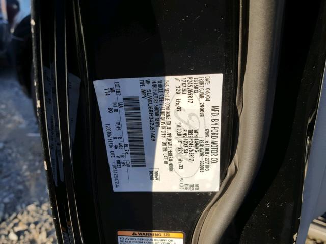 5LMEU68H34ZJ51609 - 2004 LINCOLN AVIATOR 黑色 照片 10