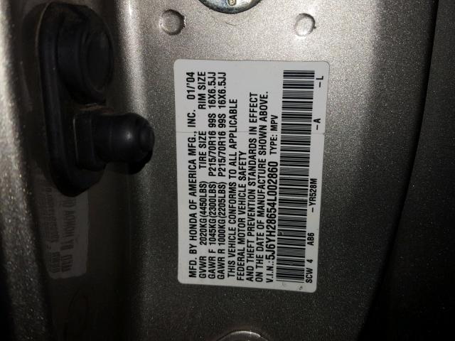 5J6YH28654L002860 - 2004 HONDA ELEMENT EX SILVER photo 10