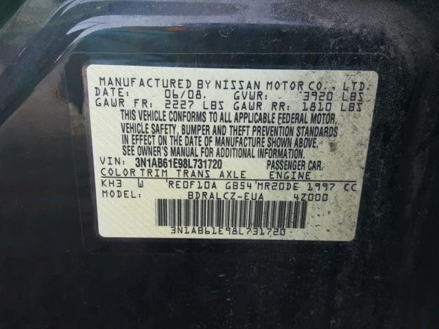 3N1AB61E98L731720 - 2008 NISSAN SENTRA 2.0 BLACK photo 10