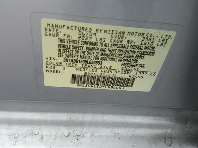 3N1AB61E09L686653 - 2009 NISSAN SENTRA 2.0 SILVER photo 10