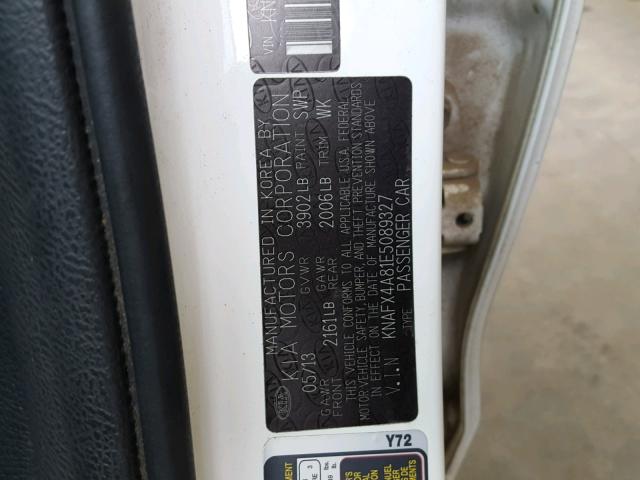 KNAFX4A81E5089327 - 2014 KIA FORTE EX WHITE photo 10