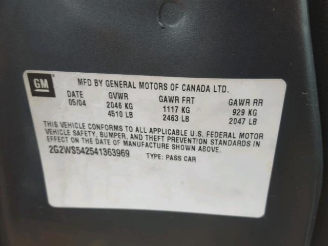 2G2WS542541363969 - 2004 PONTIAC GRAND PRIX ნაცრისფერი ფოტო 10