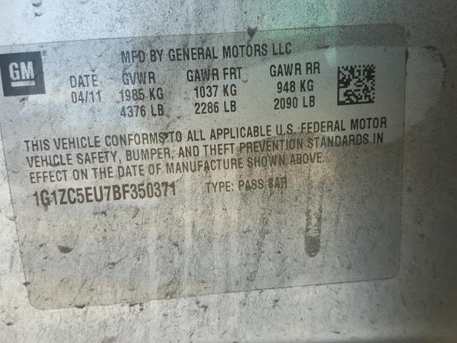 1G1ZC5EU7BF350371 - 2011 CHEVROLET MALIBU 1LT SILVER photo 10