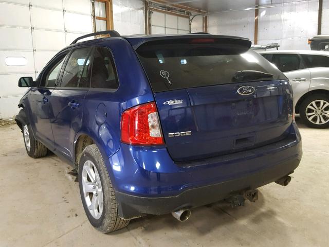 2FMDK3JC1DBB57283 - 2013 FORD EDGE SEL BLUE photo 3