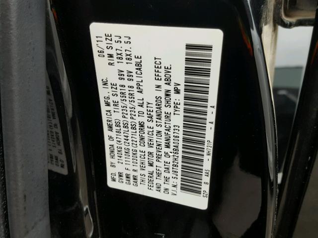 5J8TB2H26BA006733 - 2011 ACURA RDX BLACK photo 10