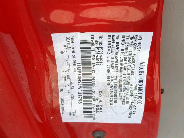 1FAFP34N55W134798 - 2005 FORD FOCUS ZX4 RED photo 10