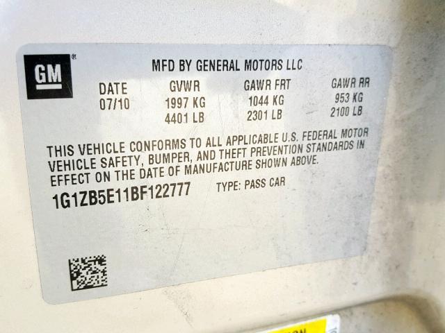 1G1ZB5E11BF122777 - 2011 CHEVROLET MALIBU LS GOLD photo 10