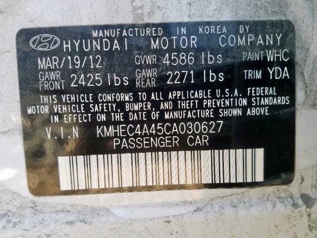 KMHEC4A45CA030627 - 2012 HYUNDAI SONATA HYB WHITE photo 10