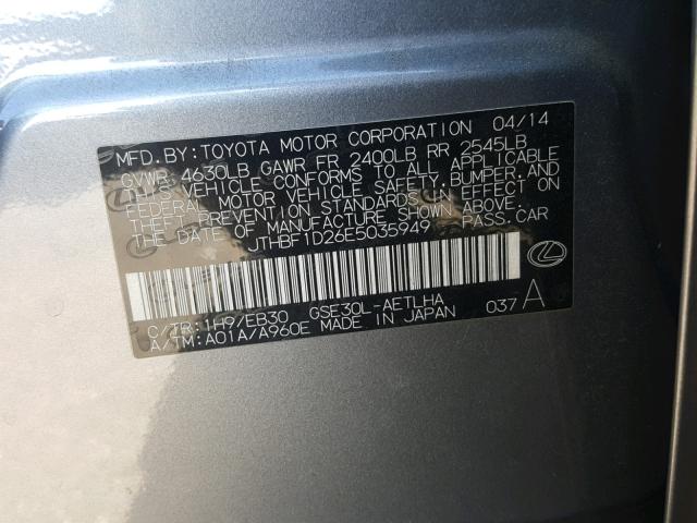 JTHBF1D26E5035949 - 2014 LEXUS IS 250 GRAY photo 10