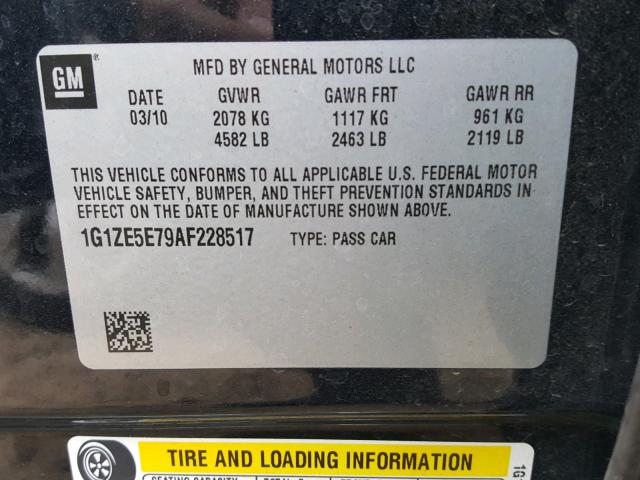 1G1ZE5E79AF228517 - 2010 CHEVROLET MALIBU LTZ 黑色 照片 10