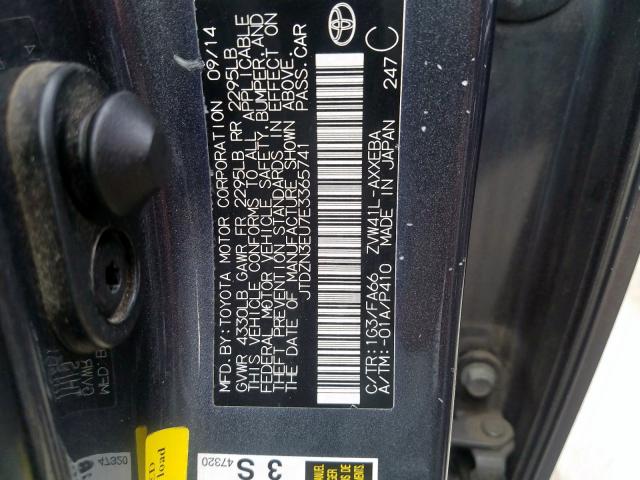 JTDZN3EU7E3365741 - 2014 TOYOTA PRIUS V GRAY photo 10