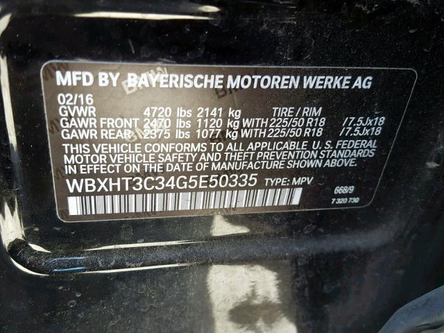 WBXHT3C34G5E50335 - 2016 BMW X1 XDRIVE2 BLACK photo 10