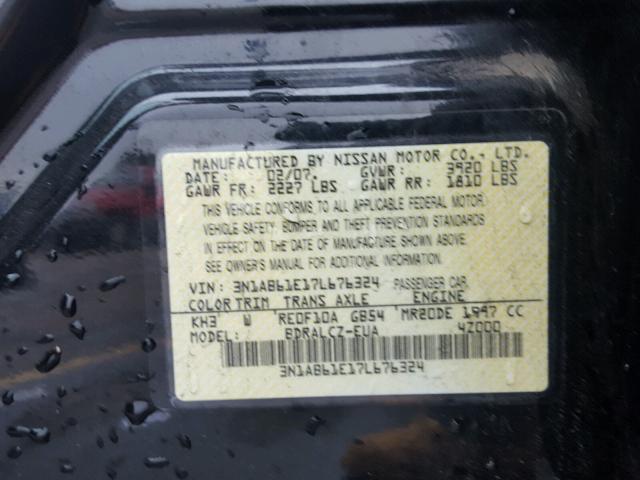 3N1AB61E17L676324 - 2007 NISSAN SENTRA 2.0 BLACK photo 10