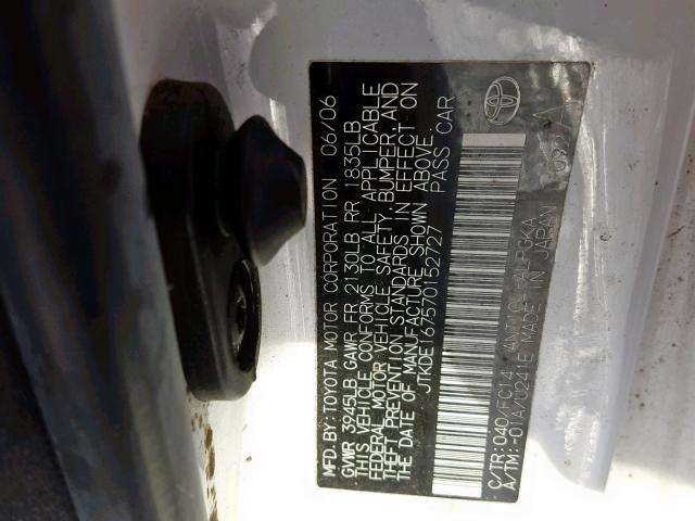 JTKDE167570152727 - 2007 TOYOTA SCION TC თეთრი ფოტო 10