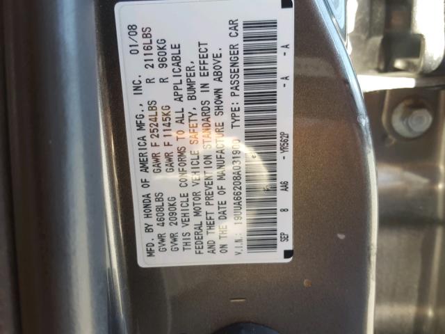 19UUA66208A031900 - 2008 ACURA TL BLACK photo 10